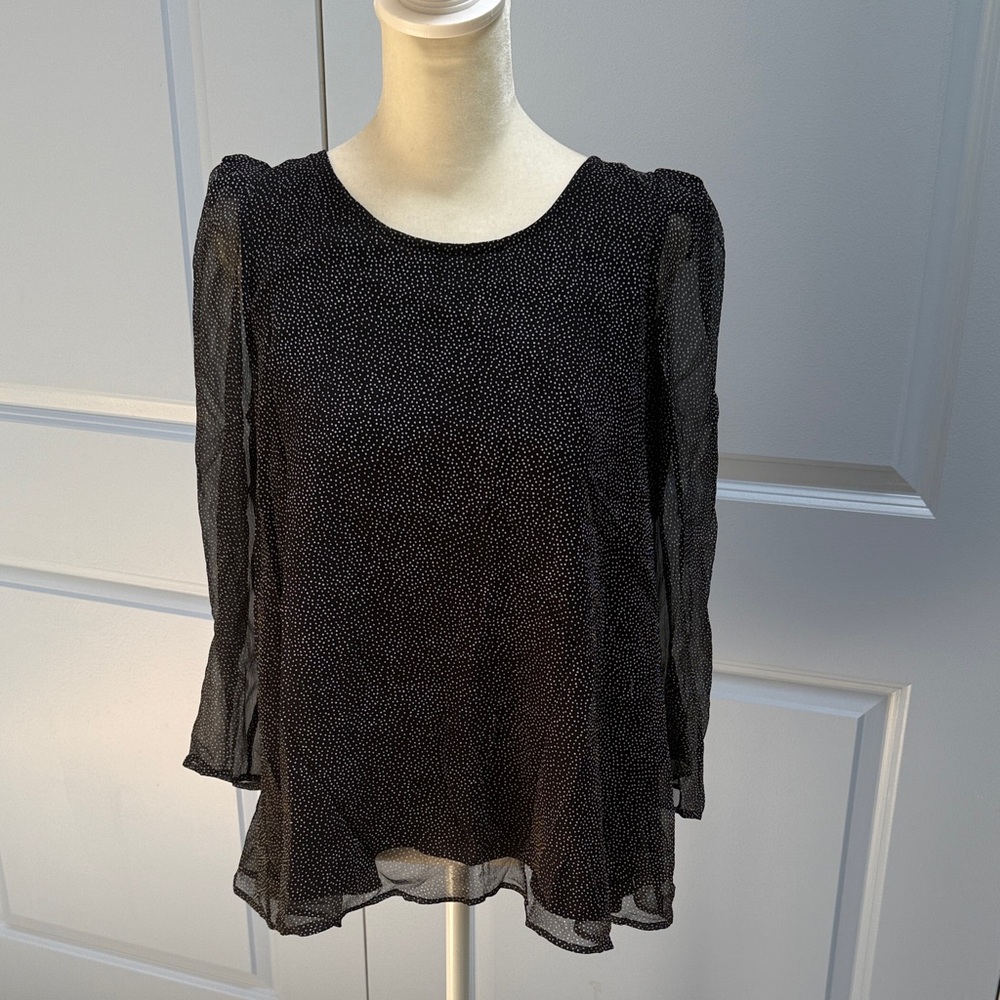 Claudie Pierlot Elegant Black and White Polka Dot Sheer Silk Blouse (Size 36)